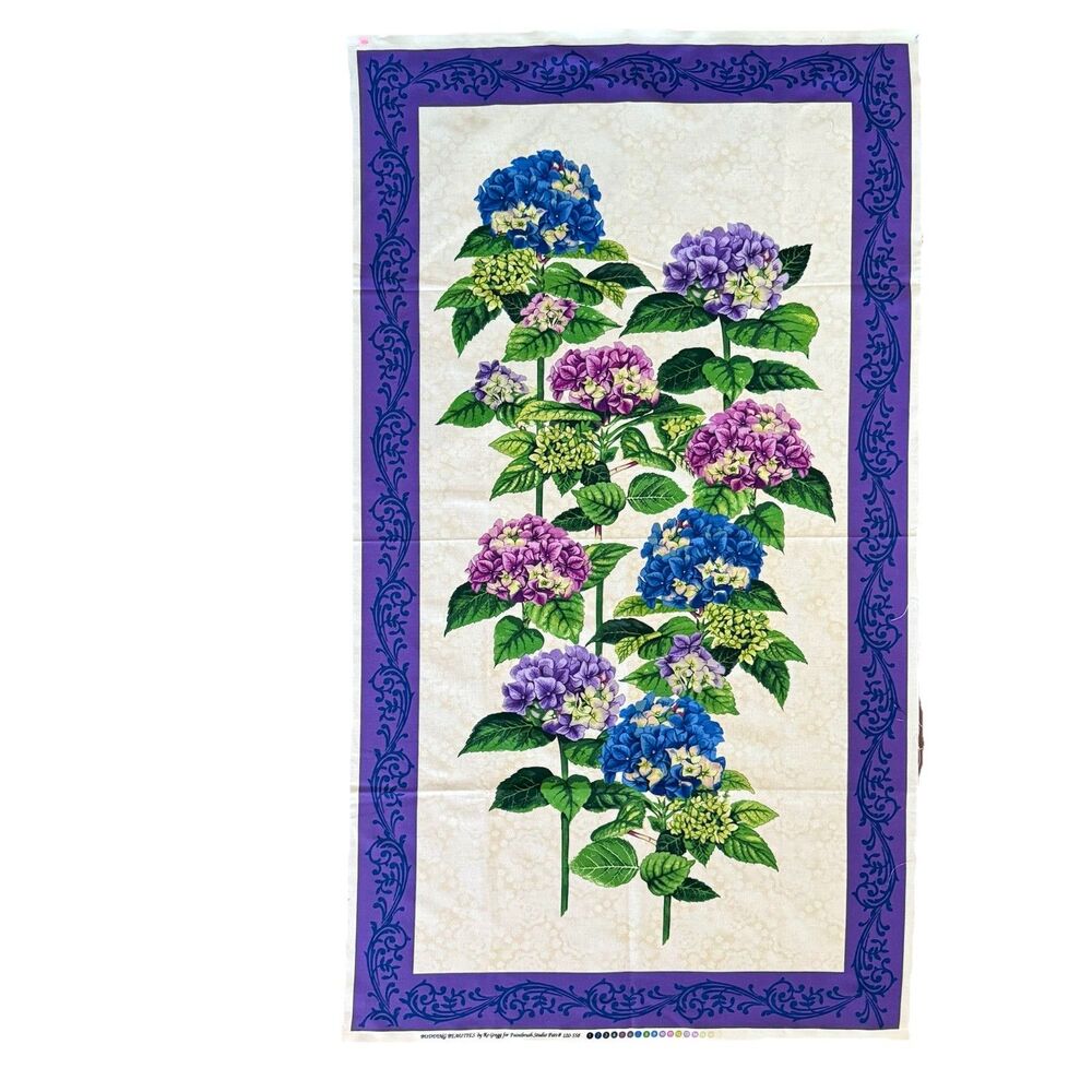 Paintbrush Studios Budding Beauties Quilt Panel Hydrangeas Flowers Purple Fabric
